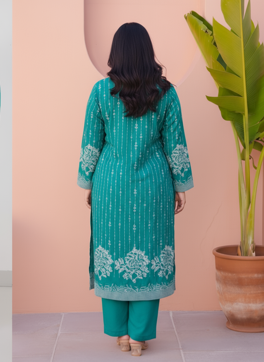 Viscose Butta Flared Teal Kurta