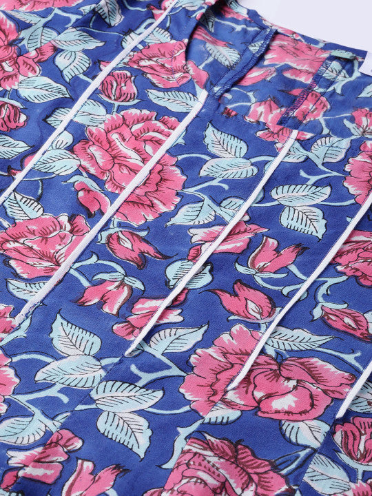 Idalia Women Blue & Pink Hand Block Print Maxi Dress