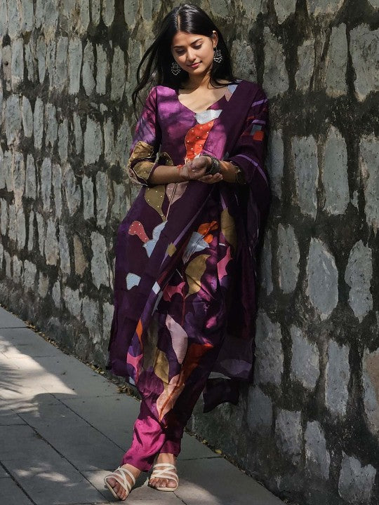 Amodra Women Floral Embroidered Beads and Stones Pure Cotton Kurta with Trousers & Dupatta