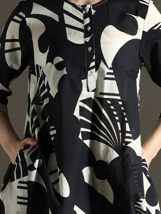 Dora Dori Pure Cotton Round Neck Abstract Printed Kurta With Trouser