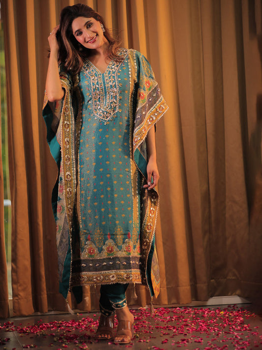 Varanga WomenEthnic Motifs Embroidered  GottaPattiPureKaftanKurta with Trousers &  Dupatta