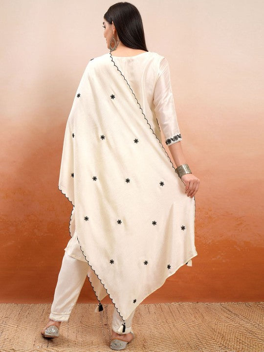 Vishudh Floral Embroidered Regular Thread Work Kurta with Trouser & Dupatta