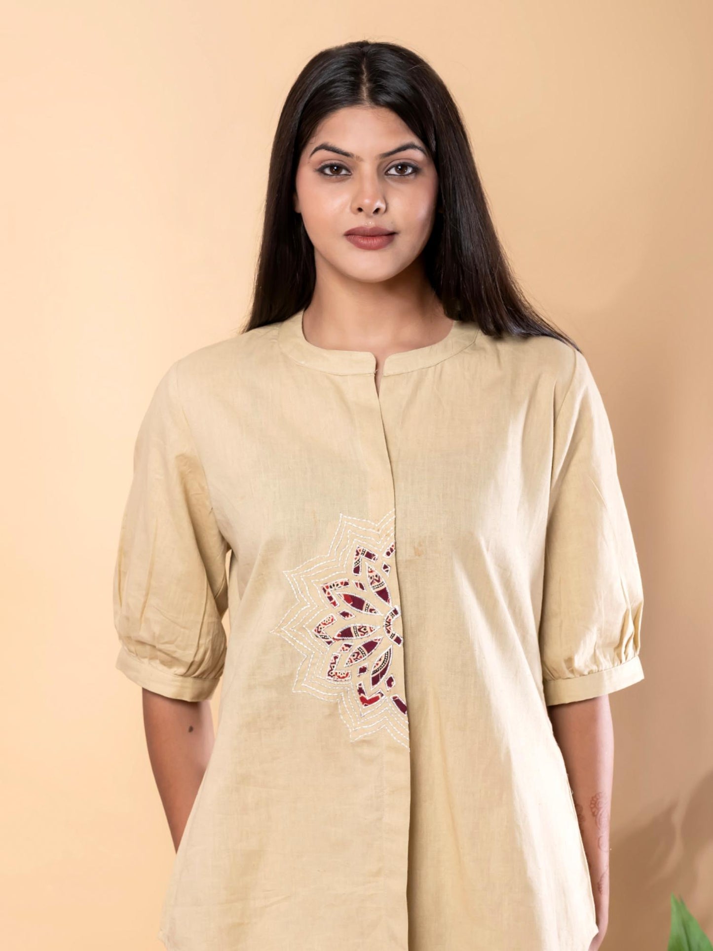 Curved Style Cotton Flex Fabric Khaki Co-Ord Set
