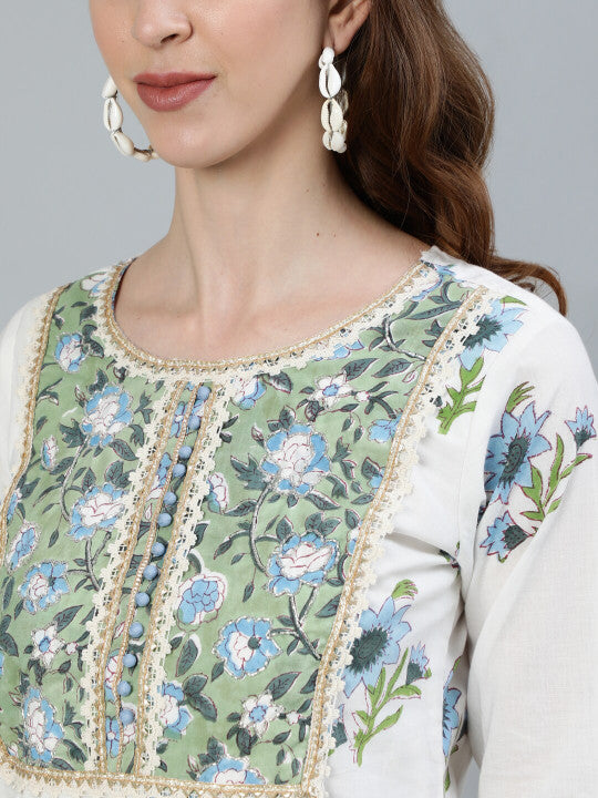 Ishin Ethnic Motifs Printed Gotta Patti Pure Cotton Straight Kurta & Salwar With Dupatta