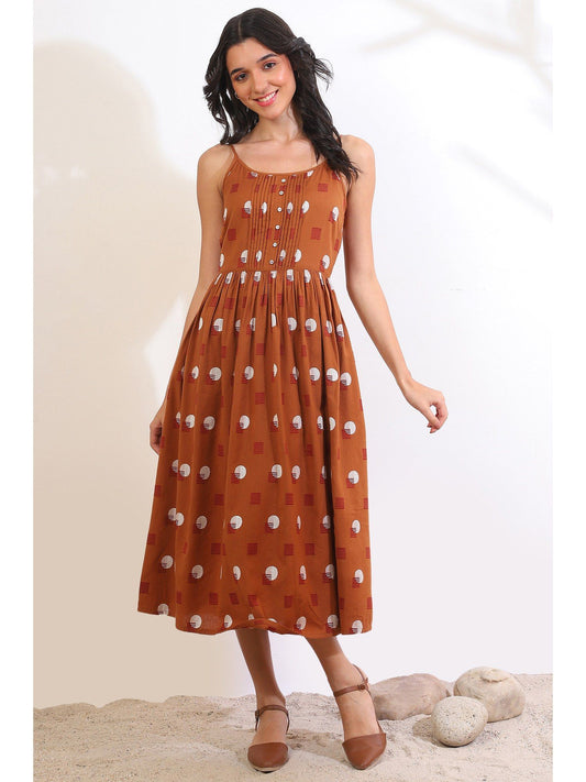 Womens Brown Woven Yarn Dyed Dress
