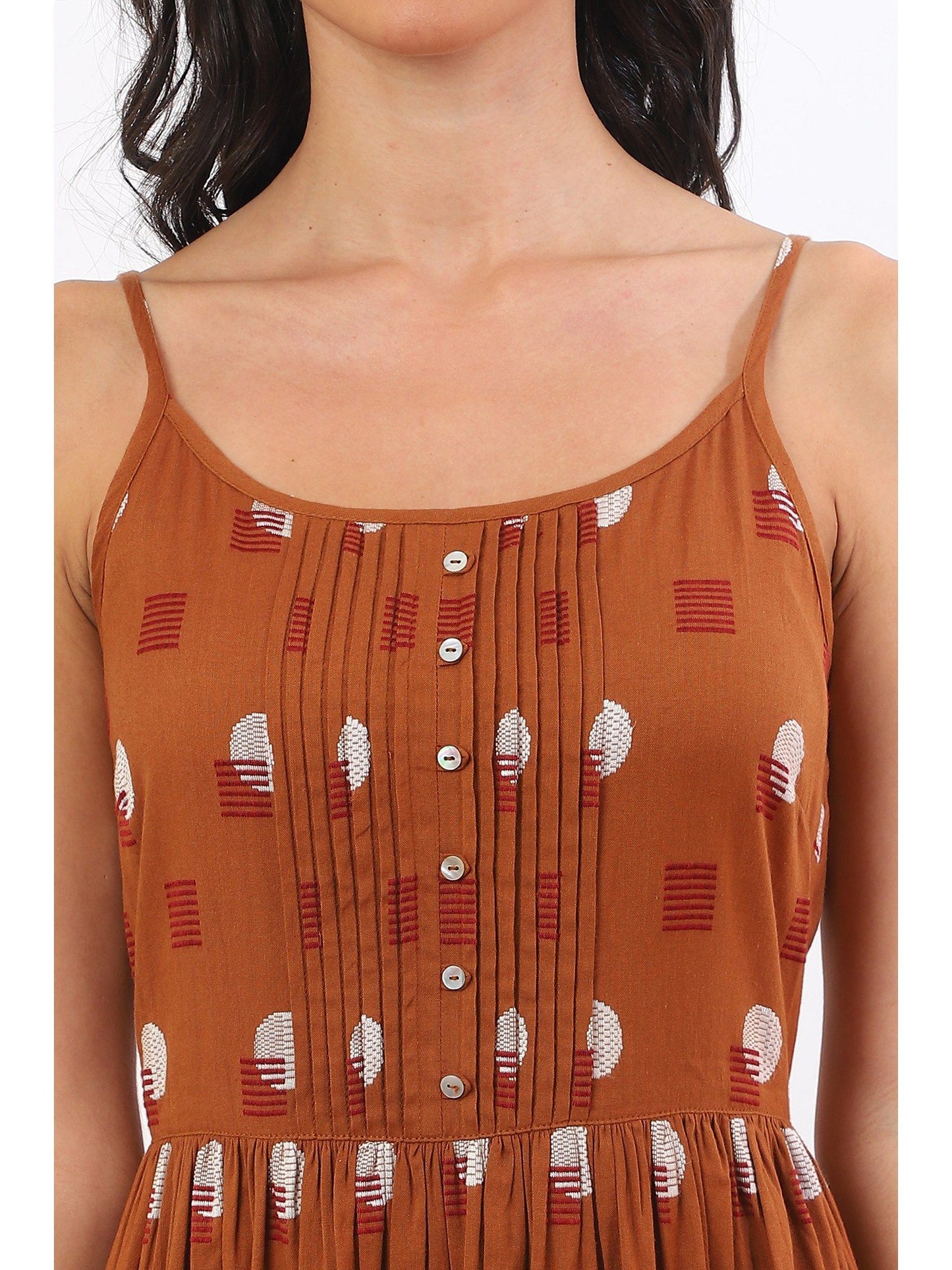 Womens Brown Woven Yarn Dyed Dress