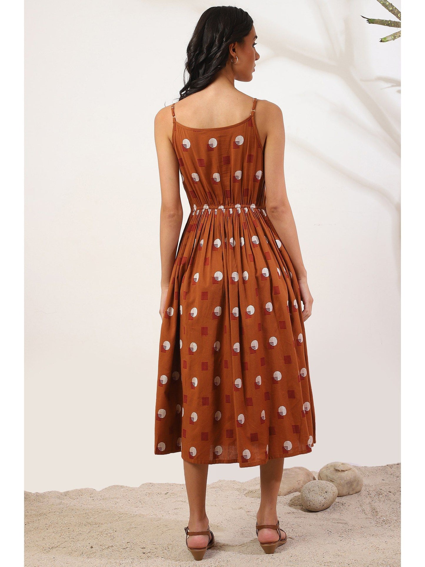 Womens Brown Woven Yarn Dyed Dress