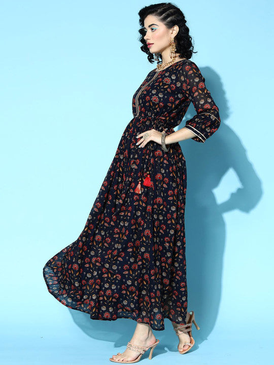 Printed Flared Fit and Flare Ethnic Dresses