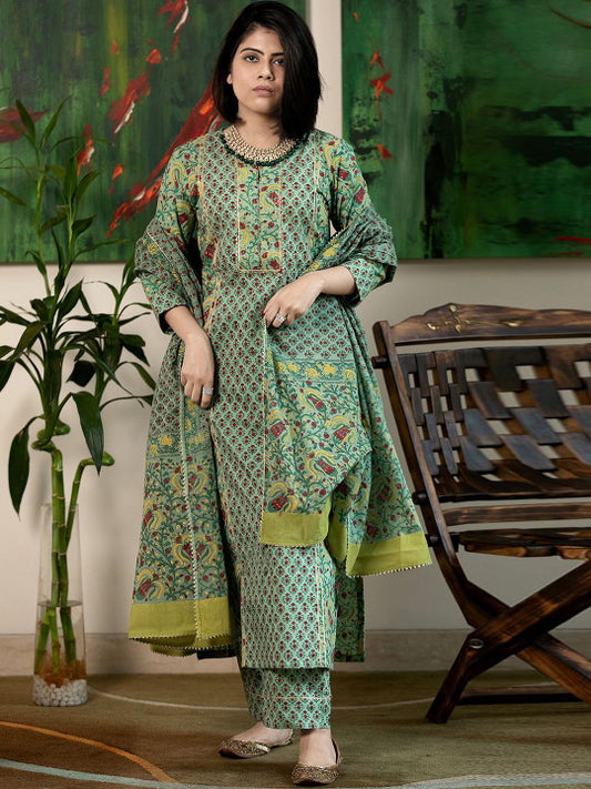 GoSriKi Floral Printed Straight Kurta With Trousers & Dupatta