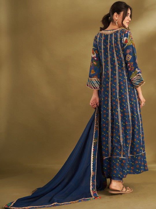 Affroz Ethnic Motifs Printed Gotta Patti Silk Crepe Anarkali Kurta