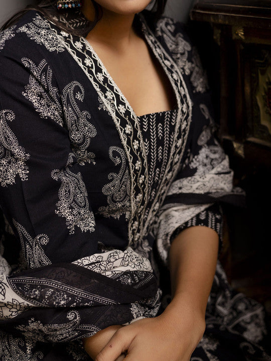 GULMOHAR JAIPUR Women Floral Printed Regular Pure Cotton Kurta with Palazzos & With Dupatta