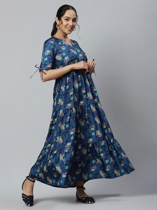 AURELIA Women Blue  Floral Satin Maxi Dress