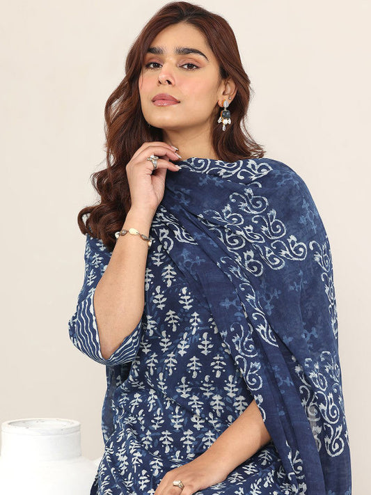 Floral Printed Round Neck Straight Kurta With Palazzos And Dupatta