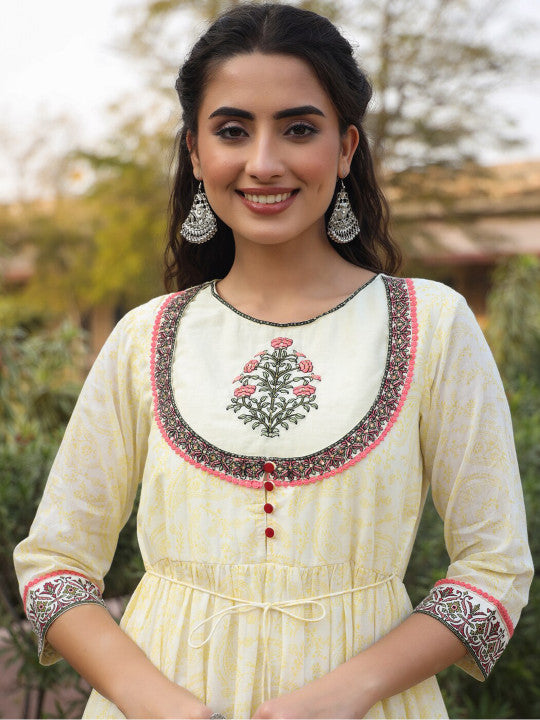 Printed Cotton Tiered Maxi-Length Ethnic Dresses