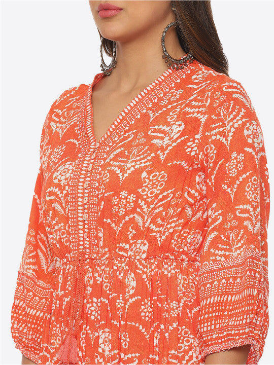 Biba Floral Printed V-Neck Midi Dress