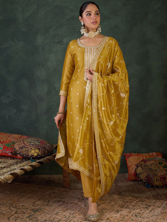 Indo Era Women Embroidered Regular Sequinned Kurta with Trousers & Dupatta