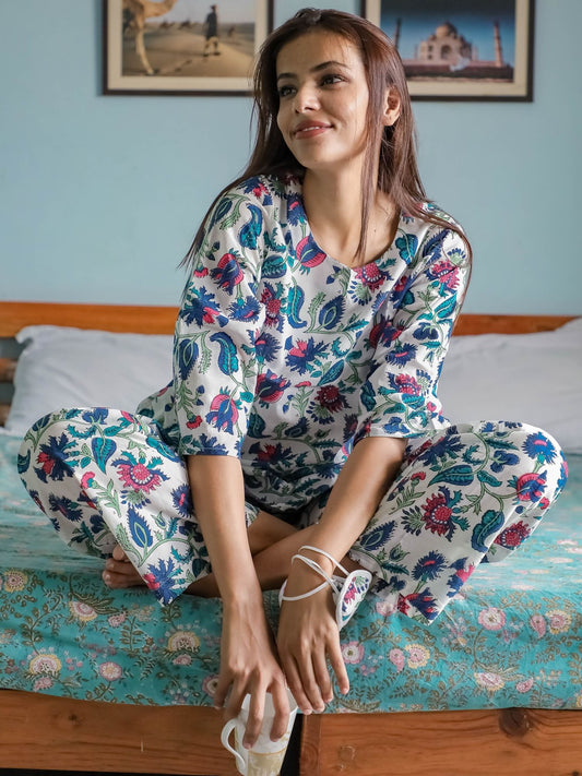 Spring Whisper Block Printed Cotton Top and Pant (Set of 2)