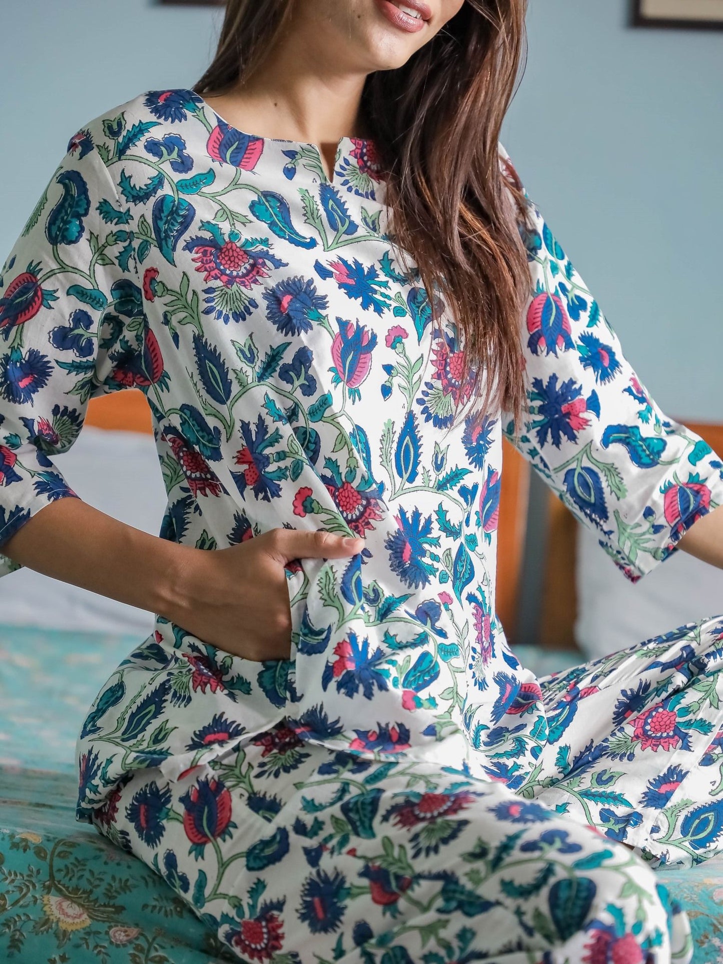 Spring Whisper Block Printed Cotton Top and Pant (Set of 2)