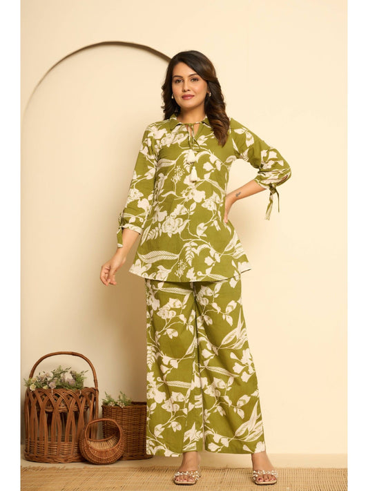 Green Printed Cotton Co-ords (Set of 2)