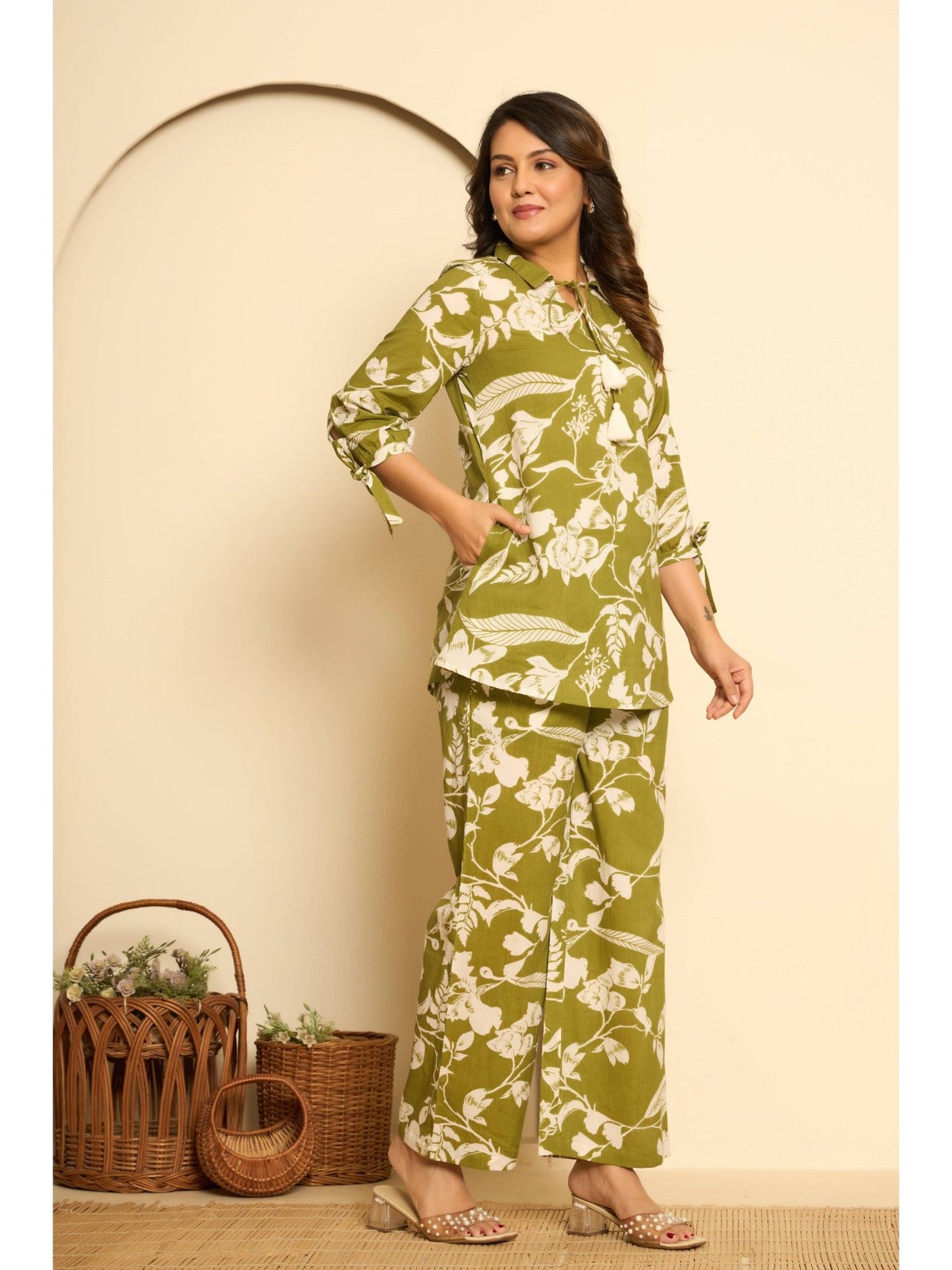 Green Printed Cotton Co-ords (Set of 2)