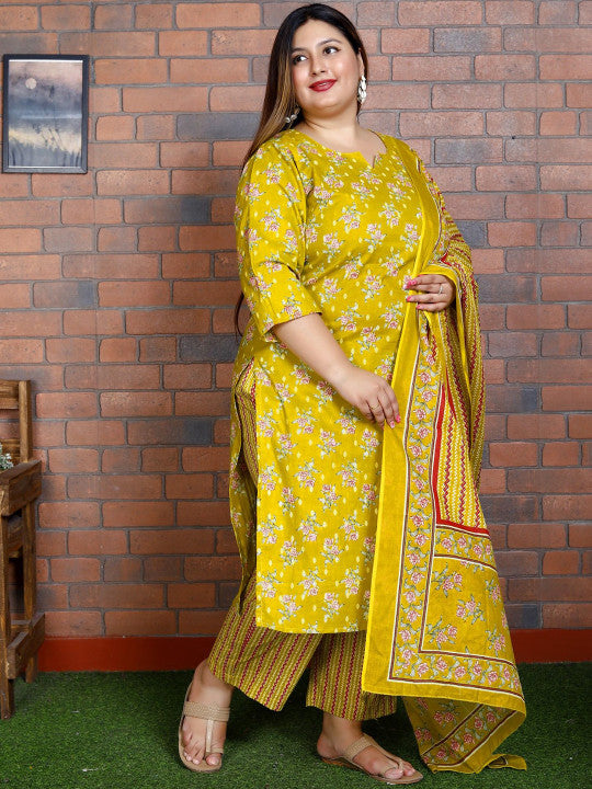 Swasti Women Printed Regular Sequinned Pure Cotton Kurta with Trousers & With Dupatta