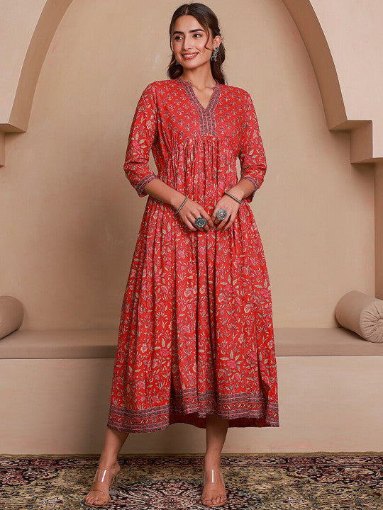 GULAB CHAND TRENDS Floral Printed Cotton Empire Ethnic Dresses