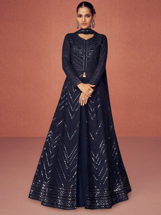 Trendmalls Women Embroidered Sequinned Silk Georgette Kurta
