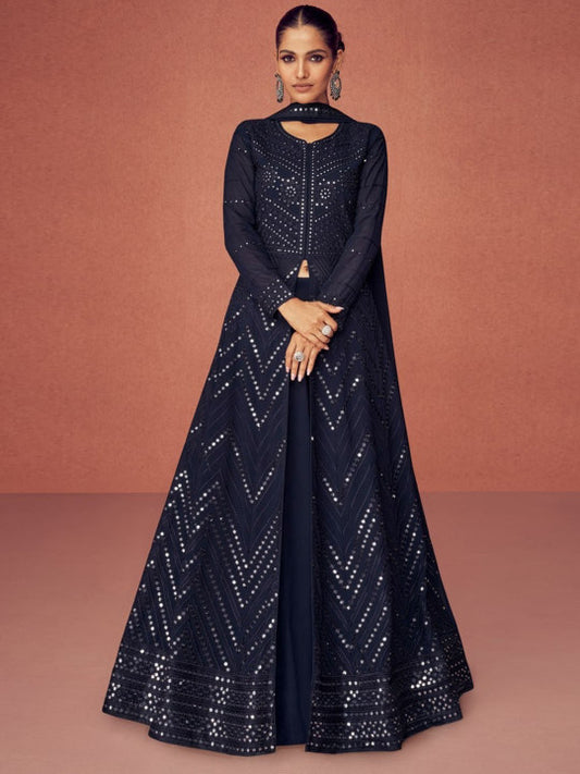 Trendmalls Women Alina Cut Embroidered Sequinned Silk Georgette Kurta with Trousers
