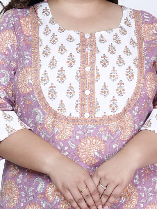 Swasti Plus Size Floral Printed Regular Pure Cotton Kurta With Trousers & Dupatta