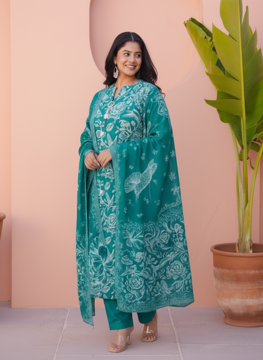 Viscose Floral Straight Teal Kurta