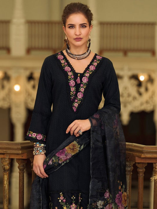Varanga Women Floral Embroidered Cotton Kurta with Trousers & Dupatta