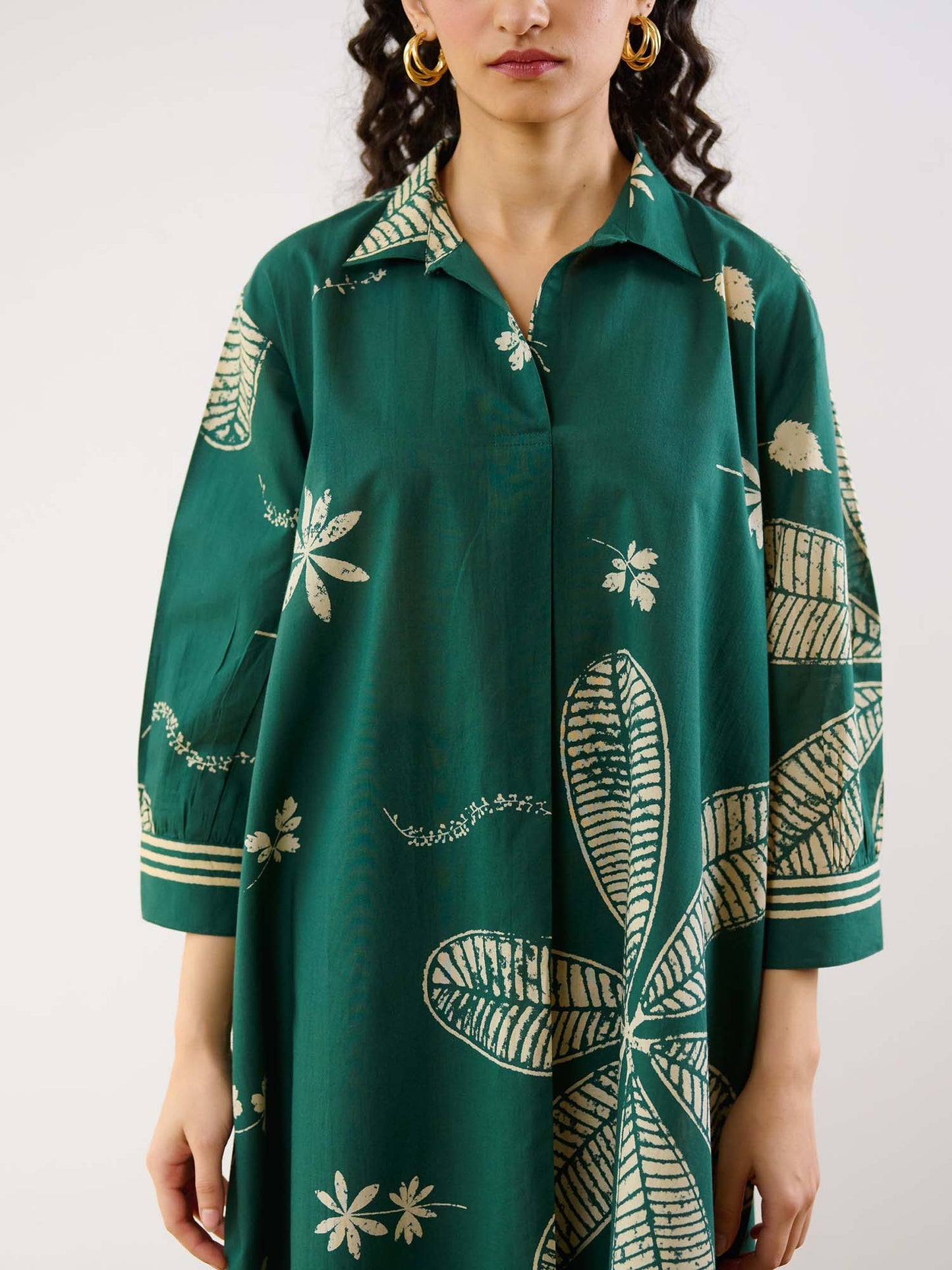Green Plumeria Cotton Kurta and Pant Co-ord (Set of 2)
