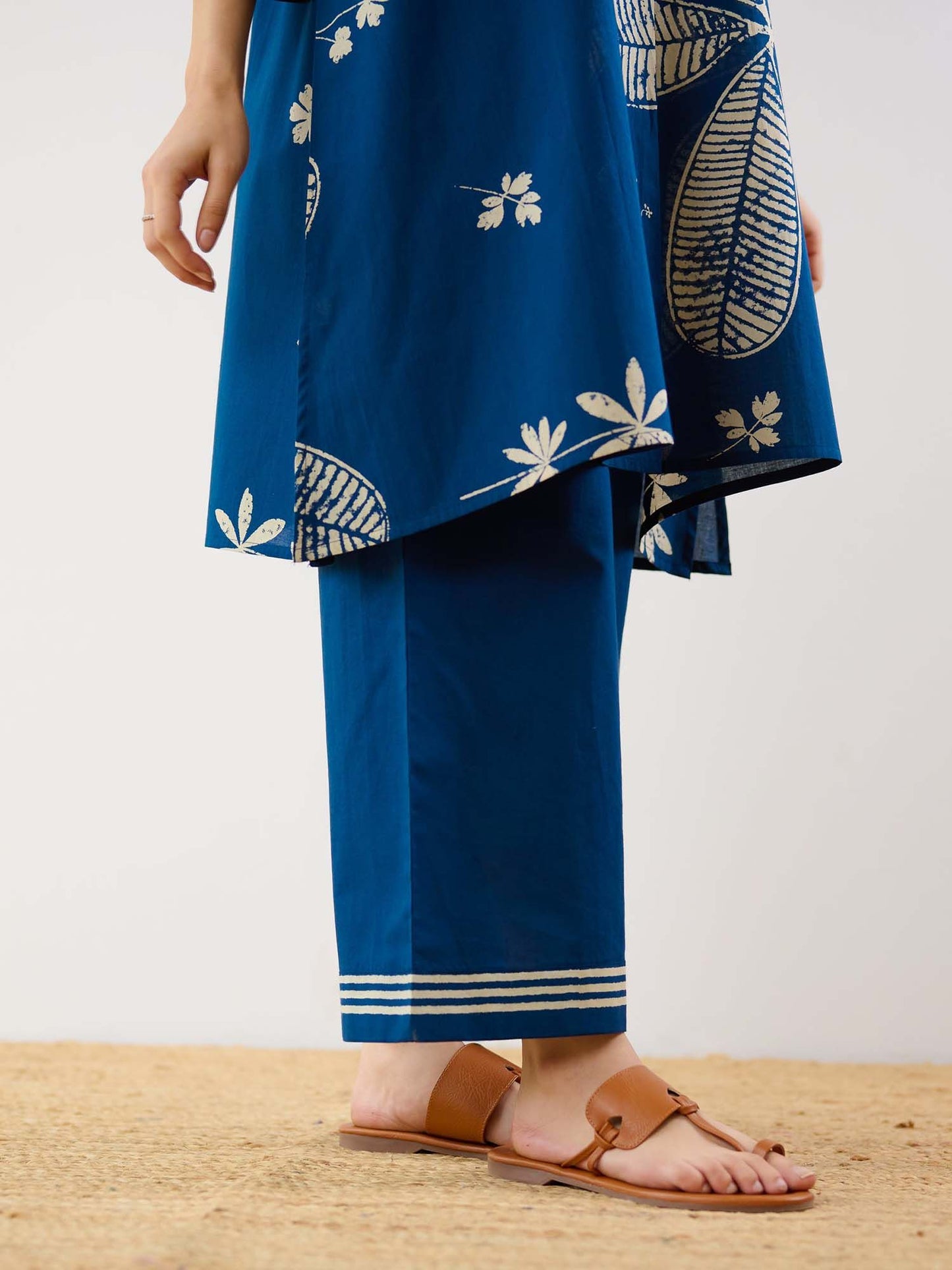Indigo Plumeria Cotton Kurta and Pant Co-ord (Set of 2)