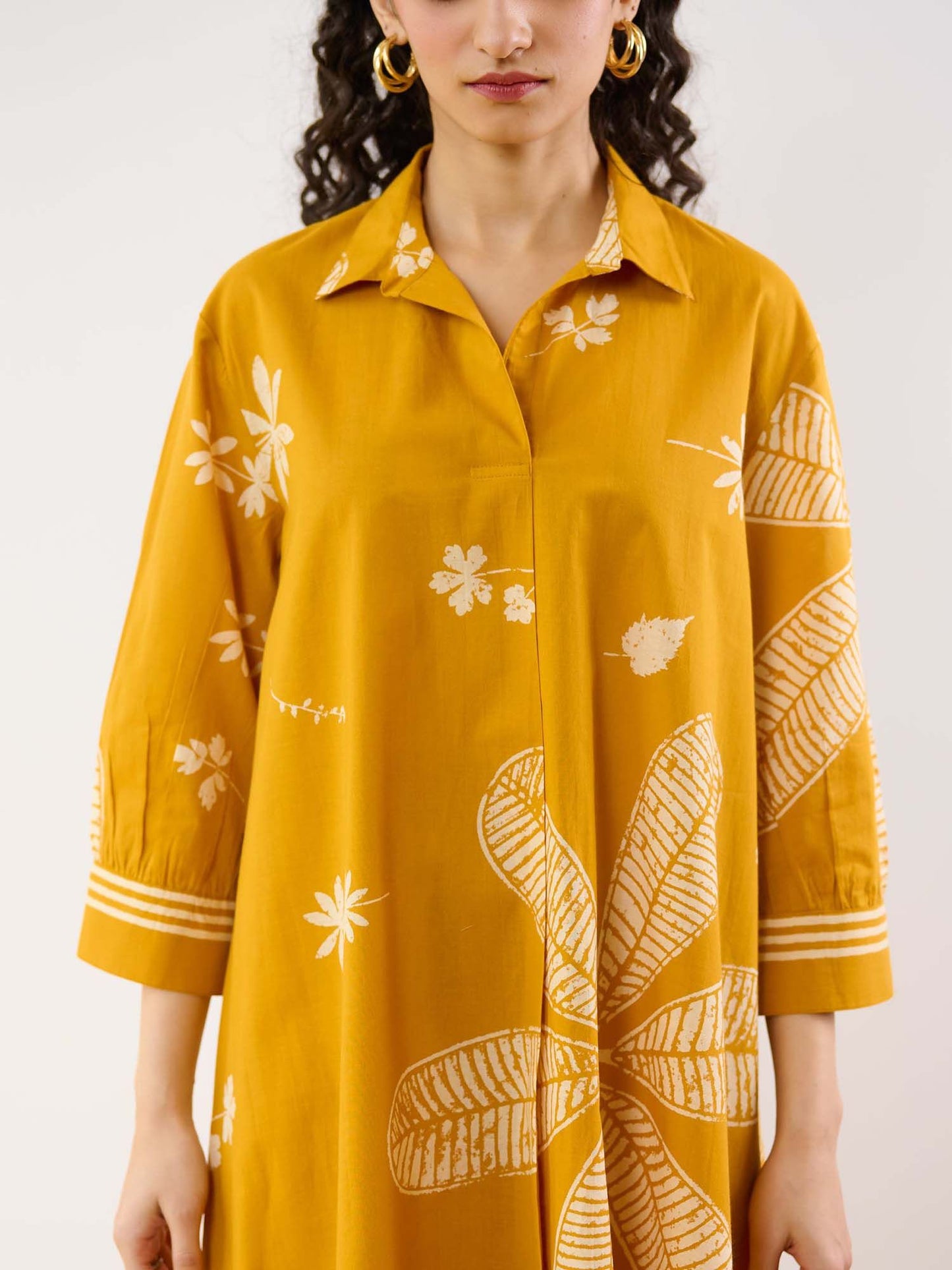 Yellow Plumeria Cotton Kurta and Pant Co-ord (Set of 2)