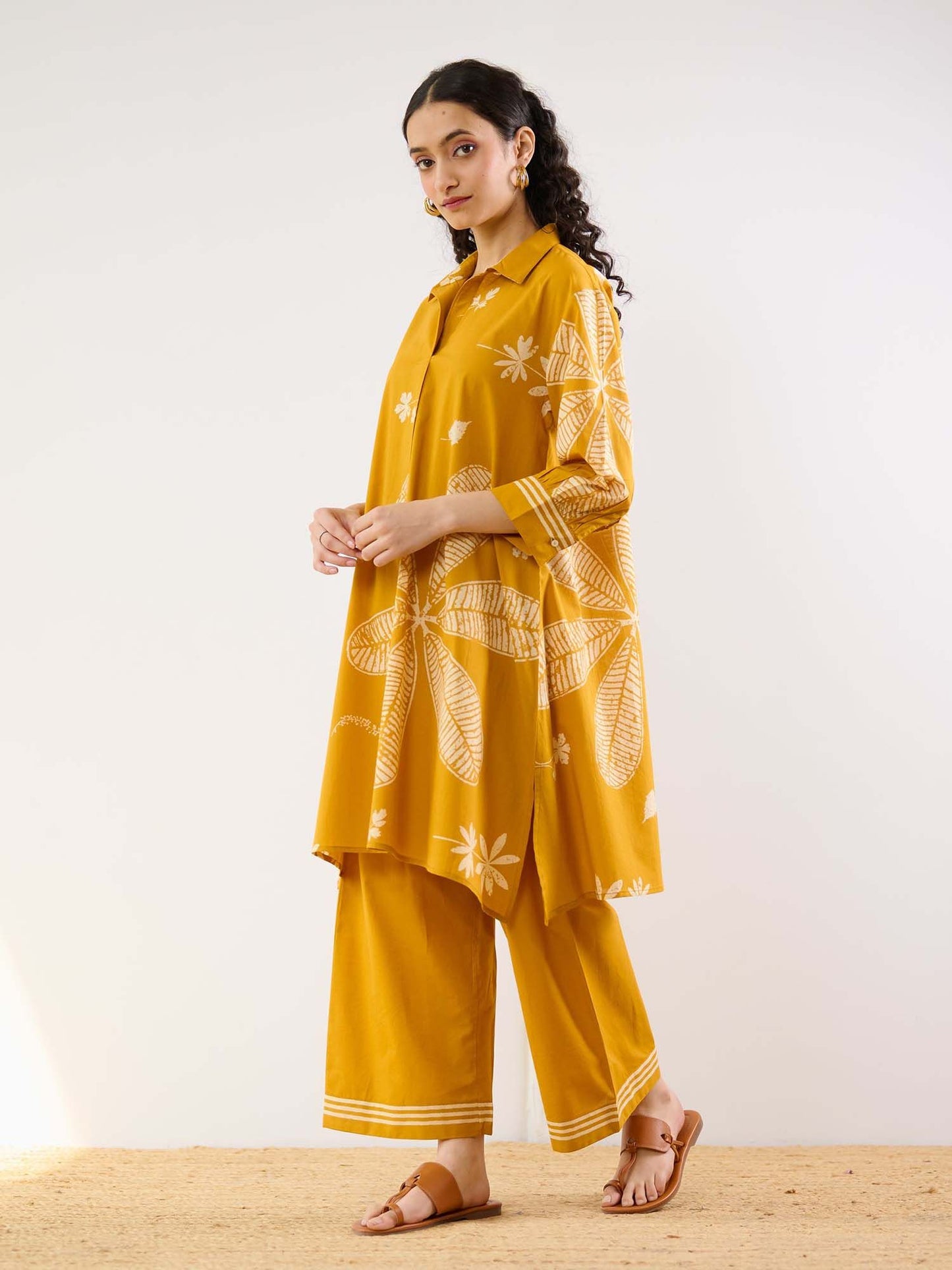 Yellow Plumeria Cotton Kurta and Pant Co-ord (Set of 2)