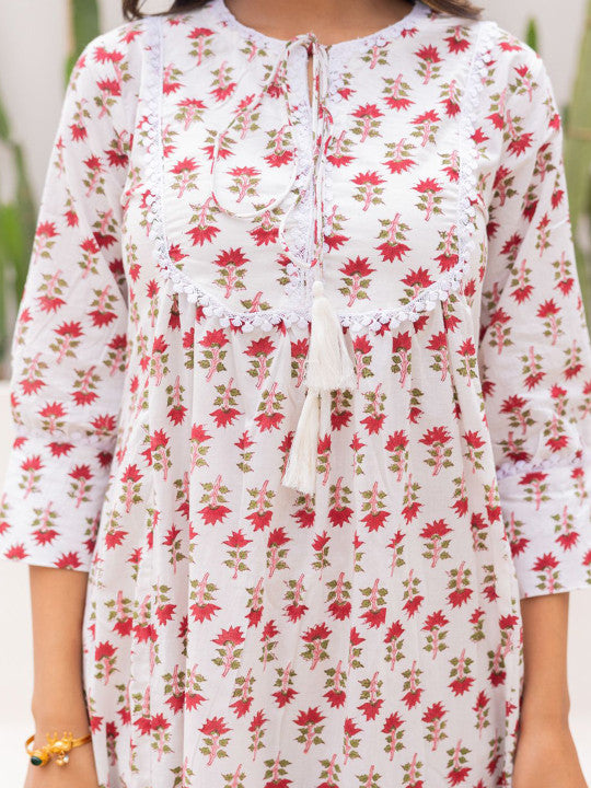 Ambraee Women Ethnic Motifs Handblock Printed A-Line Dress