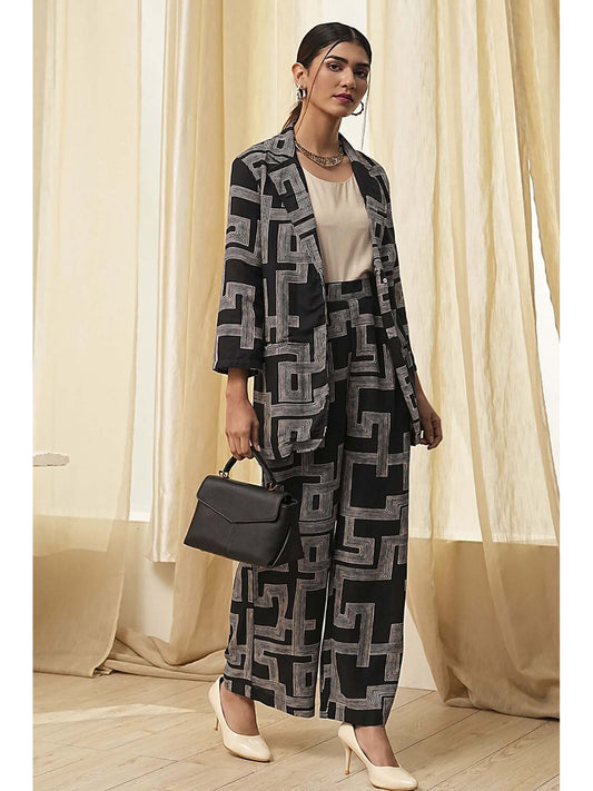 Women's Black Viscose Printed Co-Ord (Set of 3)