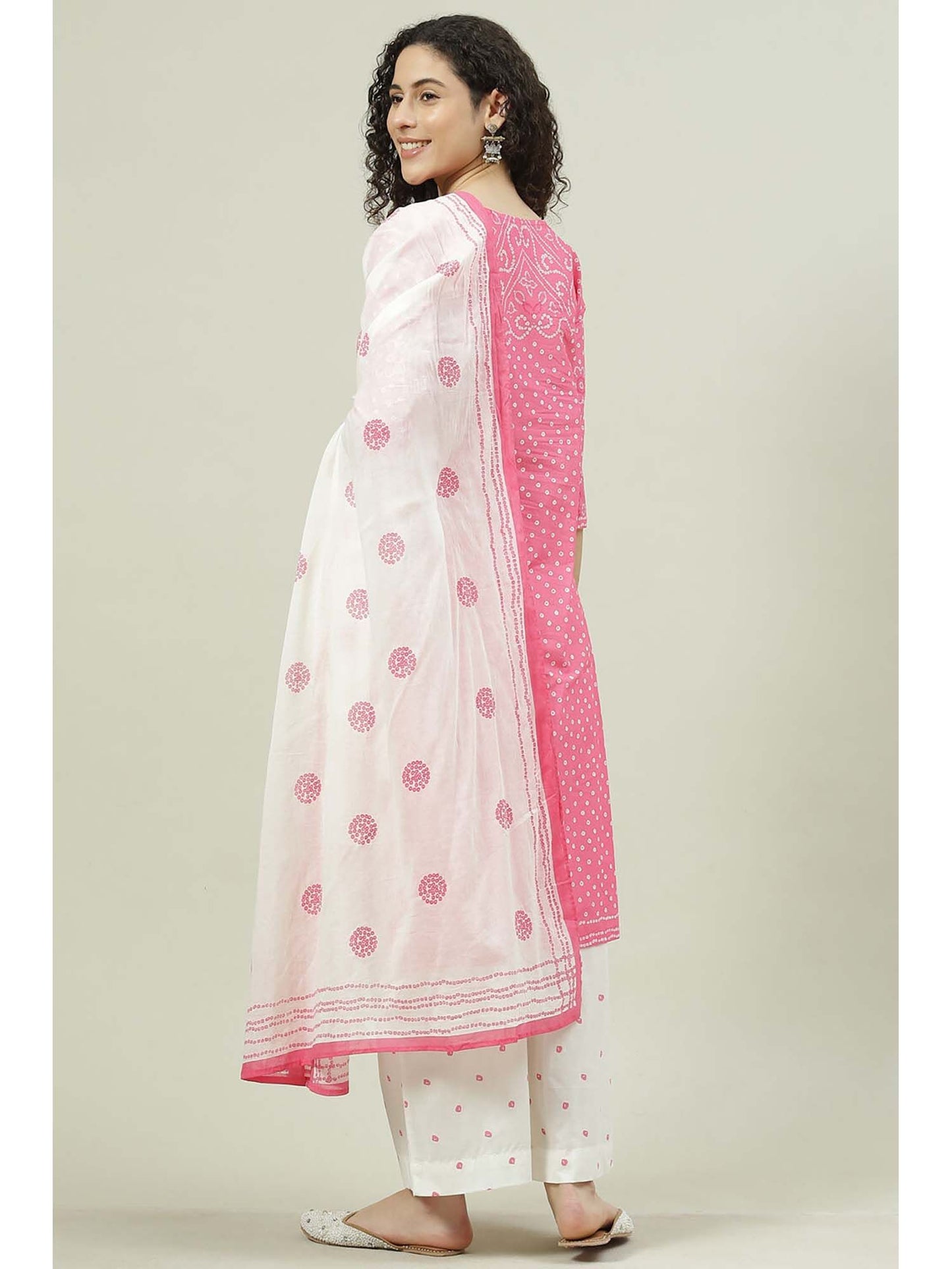 Women's Pink Printed Straight Kurta with Palazzo and Dupatta (Set of 3)