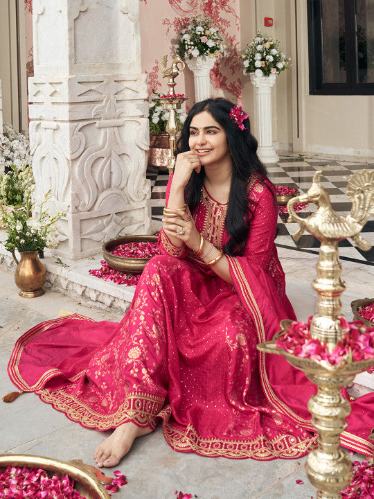 CHHAAP Mirror Work Sequinned Embroidered Kurta & Trousers With Dupatta