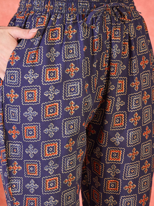 Vastramyaa Floral Printed Notch Neck Cotton Straight Kurta With Trousers & Dupatta