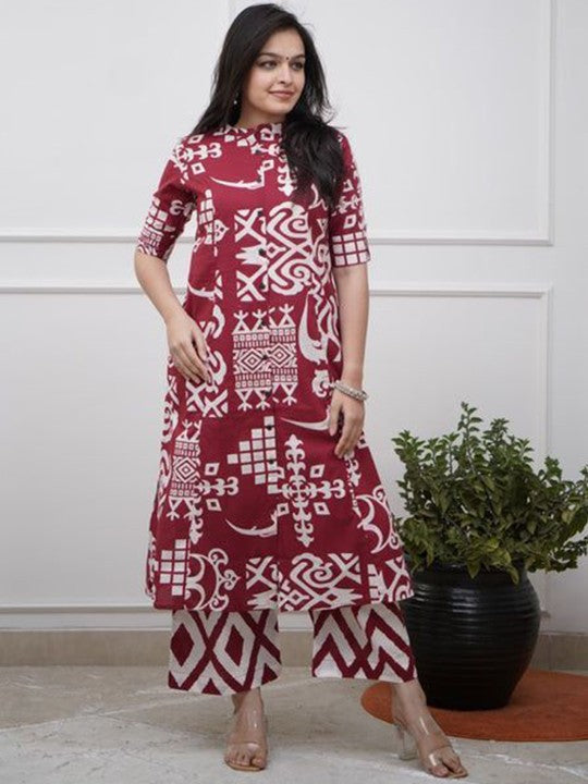 clothonus Printed Cotton Top With Palazzo Co-Ords