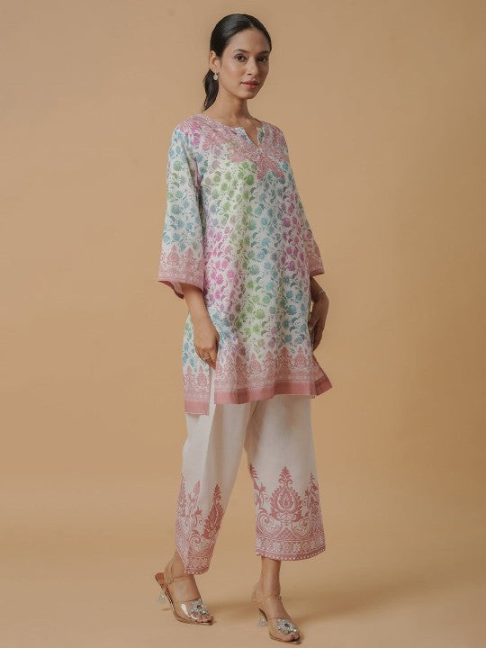HOUSE OF KARI Printed Round Neck Tunic With Palazzo Co-Ords