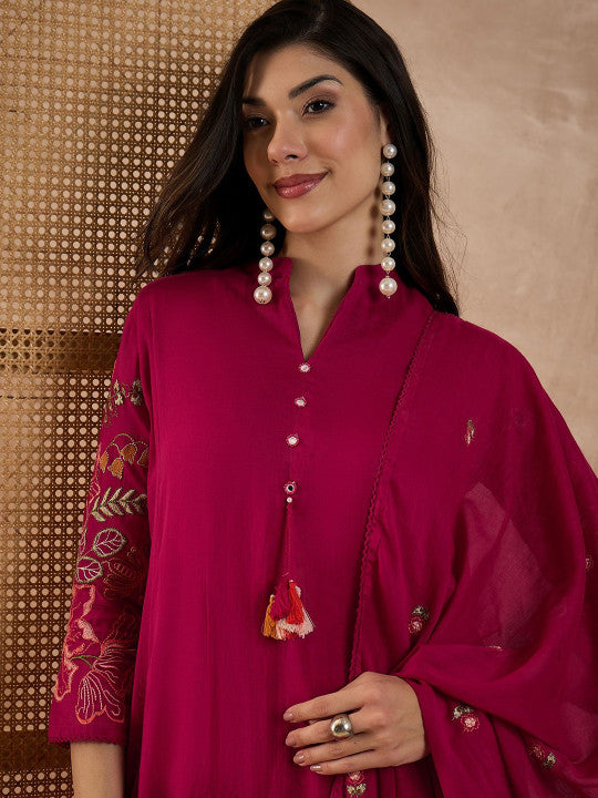 CHETI Women Floral Embroidered A-Line Kurta with Trousers & Dupatta
