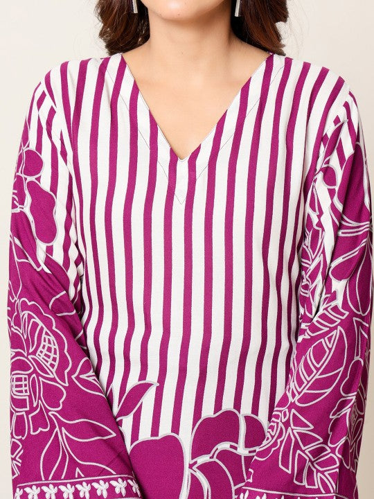 Banwaree Floral Printed V-Neck Tunic With Palazzo Co-Ords