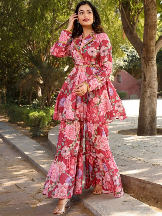 ASHEERA Printed Long Sleeves Pure Cotton Tunic & Sharara