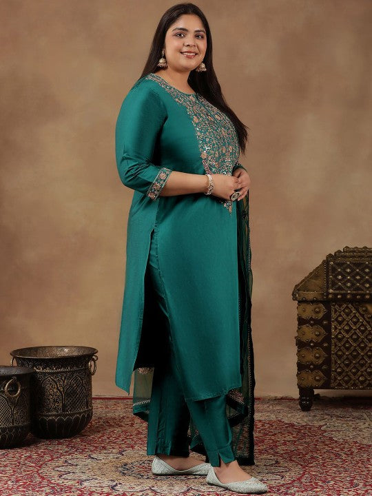 INDDUS PLUS Ethnic Motifs Embroidered Zari Straight Kurta