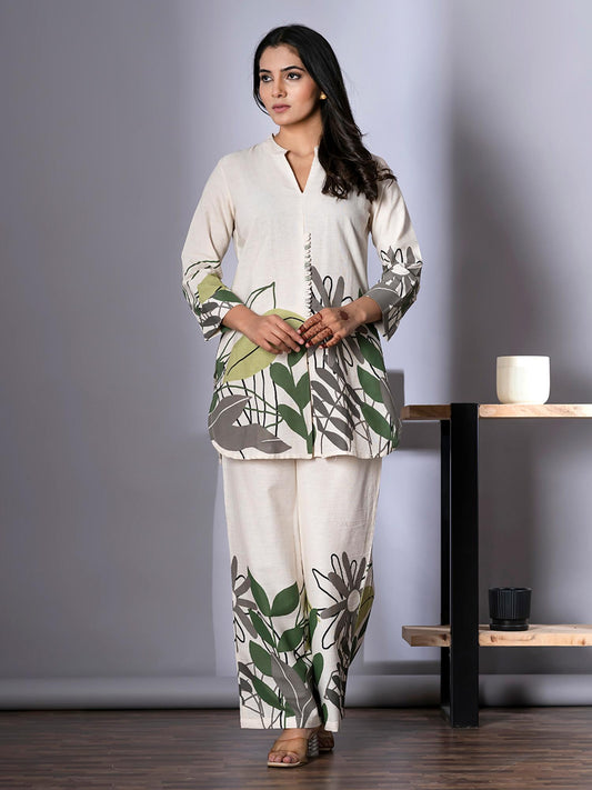Curved Style Cotton Flex Off White Co-Ord (Set of 2)