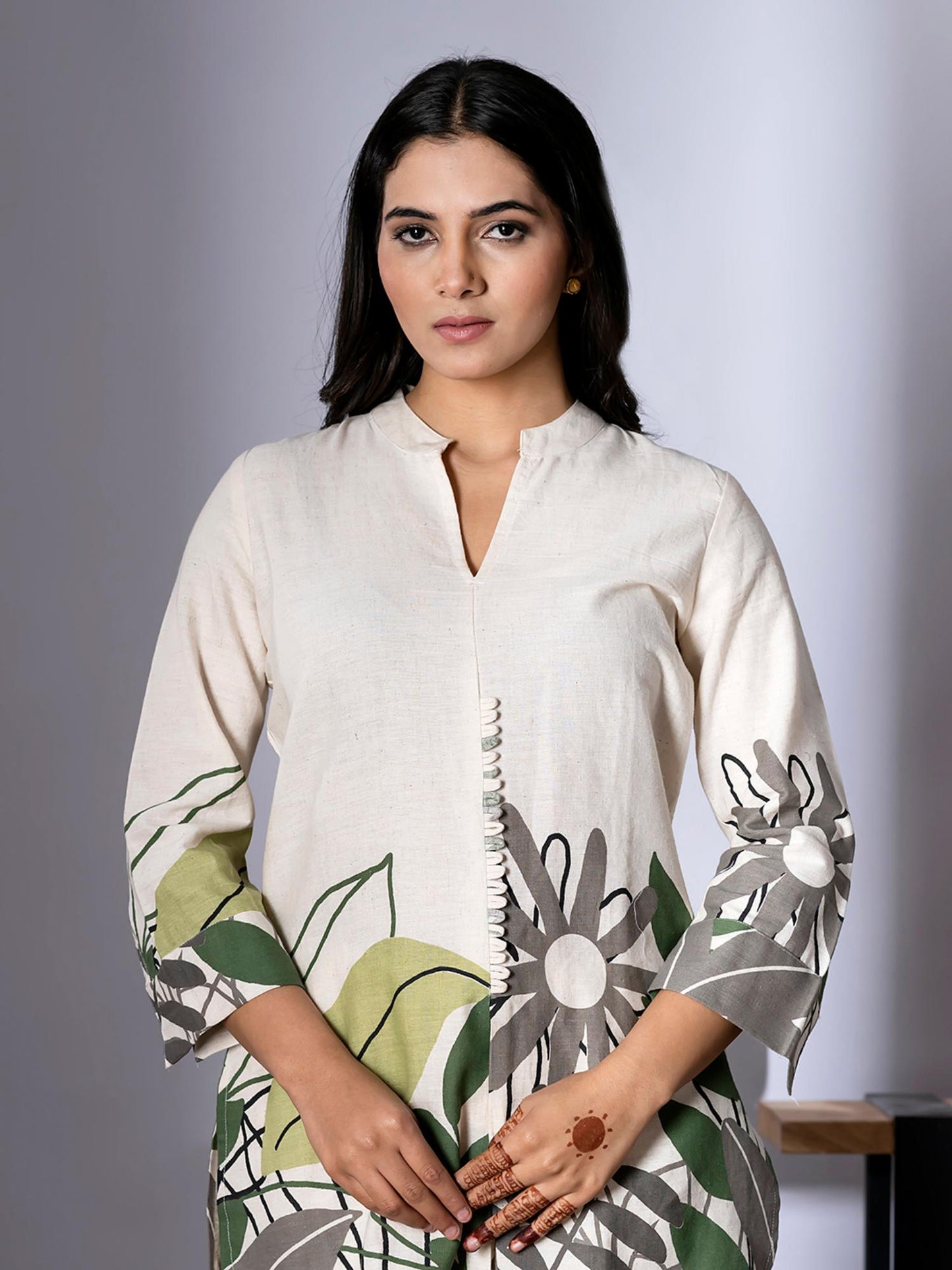 Curved Style Cotton Flex Off White Co-Ord (Set of 2)