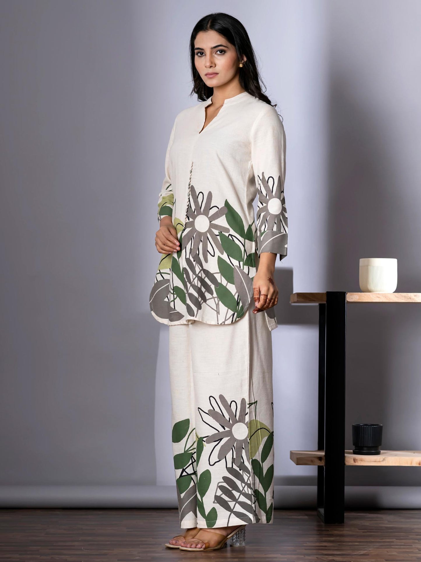 Curved Style Cotton Flex Off White Co-Ord (Set of 2)