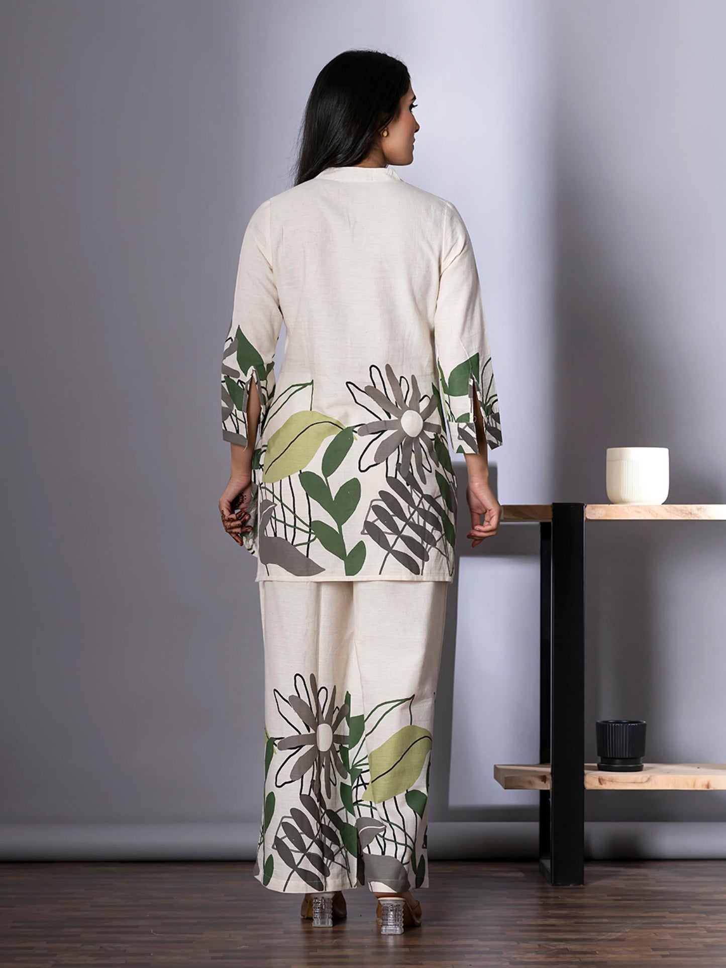 Curved Style Cotton Flex Off White Co-Ord (Set of 2)